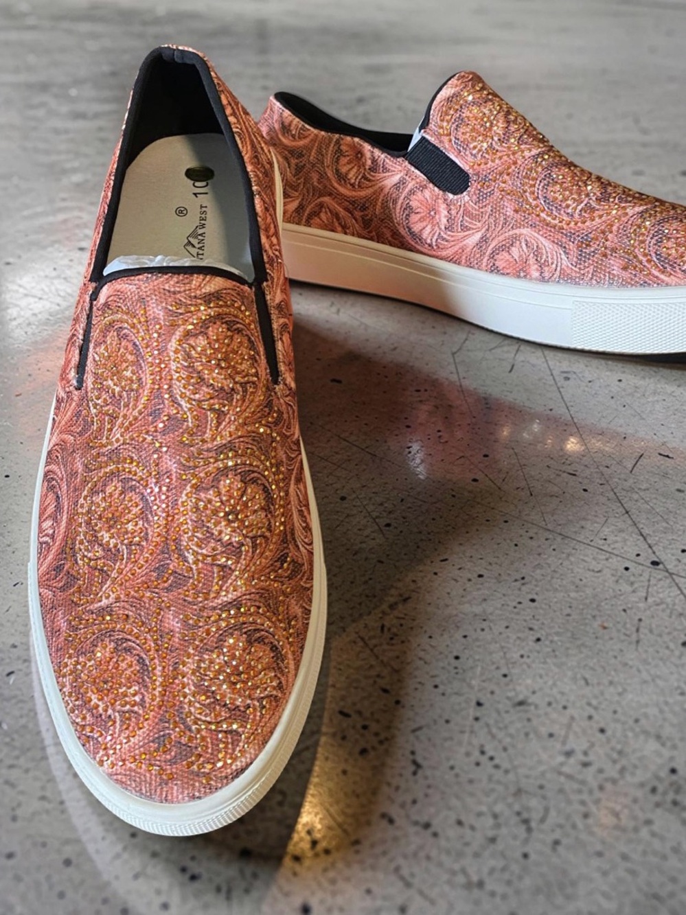 Montana West Orange Paisley Slip-On Sneakers for Women